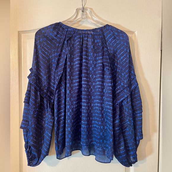 MISA Los Angeles Blue Victoire Shibori Dyed Puff Sleeve Top Blouse Size S Luxury - Picture 4 of 9